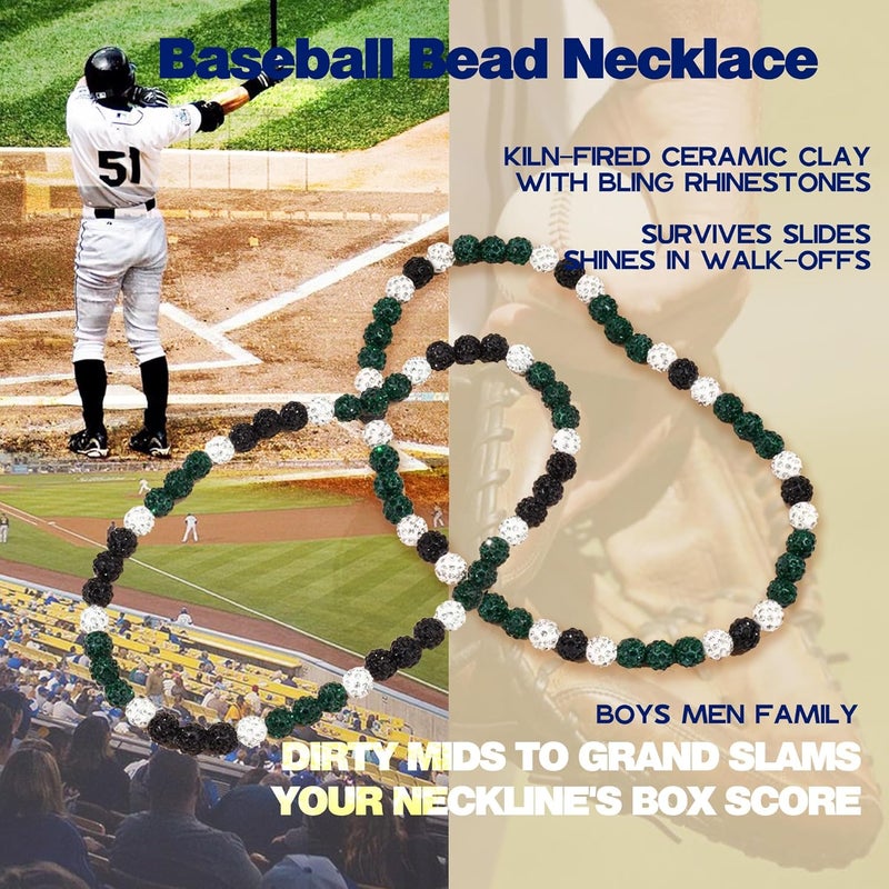 Krfy Baseball Necklaces for Boys, Bling Rhinestone Beaded Necklaces for Women Men, Diamond Baseball Drip Necklace Ice Bead Necklaces Inspired Sports Jewelry, 17.7 Inches, Age：Over 8 Years Old - Image 2